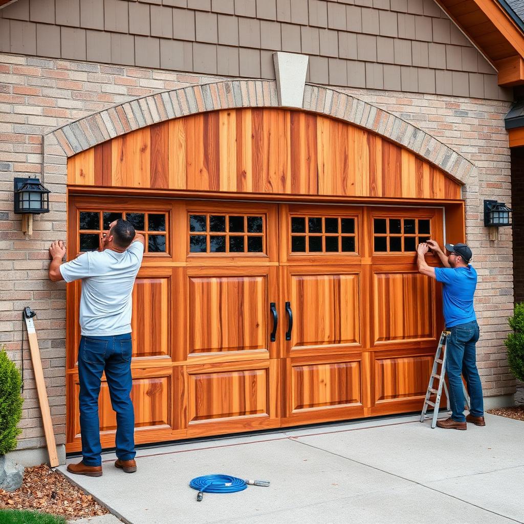 Various garage door styles displayed showing different price points and options