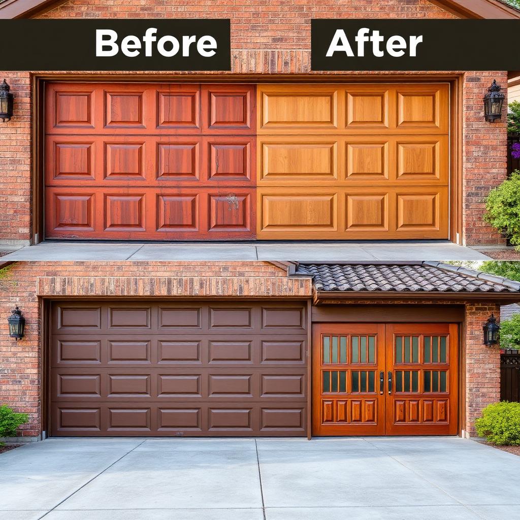 Before and after garage door transformation showing upgrade quality